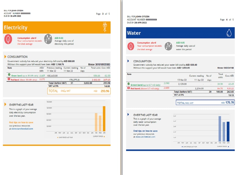 UAE Ras Al Khaimah Al Ain Distribution Co. Word and PDF utility bill template (5 pages) 3 4